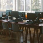 Sunlit computer lab with contemporary design and multiple workstations